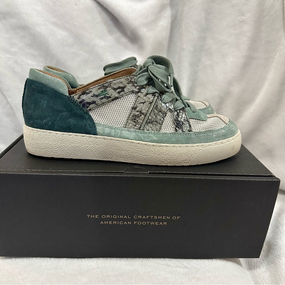 Frye Women's Webster Overlay Low Lace Sneaker. Worn once. Jade multi